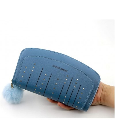 Trifold Wallets for Women Leather Credit Card Holder with Furry Ball Decoration Large Capacity Wristle Bag (Pink) Blue $9.89 ...