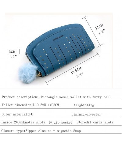 Trifold Wallets for Women Leather Credit Card Holder with Furry Ball Decoration Large Capacity Wristle Bag (Pink) Blue $9.89 ...