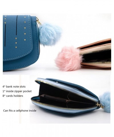 Trifold Wallets for Women Leather Credit Card Holder with Furry Ball Decoration Large Capacity Wristle Bag (Pink) Blue $9.89 ...