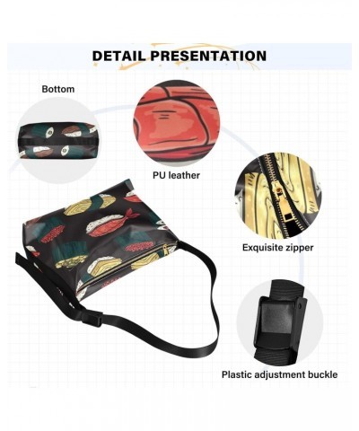 Sushi Food Pattern Hobo Crossbody Bags for Women Leather Large Shoulder Bag Cross Body Trendy Womens Tote Bags Handbag for Tr...