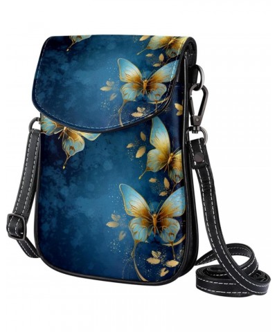 Crossbody Bags for Women,Crossbody Bag Men,Small Sling Bag,Blue Golden Butterflies,Crossbody Purse $11.99 Crossbody Bags