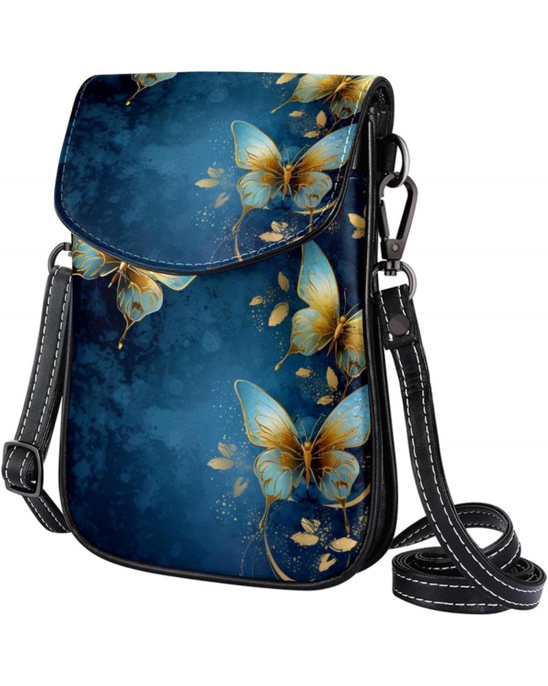 Crossbody Bags for Women,Crossbody Bag Men,Small Sling Bag,Blue Golden Butterflies,Crossbody Purse $11.99 Crossbody Bags