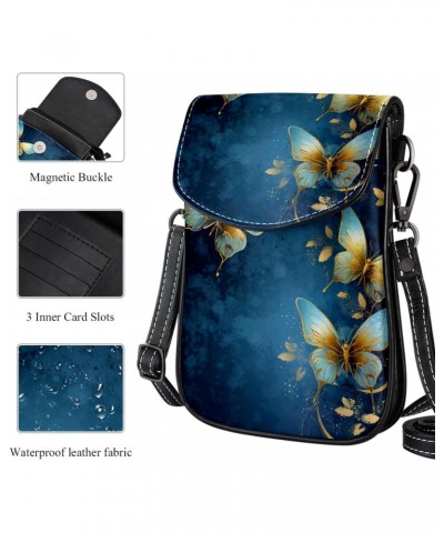 Crossbody Bags for Women,Crossbody Bag Men,Small Sling Bag,Blue Golden Butterflies,Crossbody Purse $11.99 Crossbody Bags