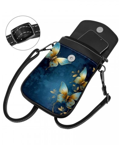 Crossbody Bags for Women,Crossbody Bag Men,Small Sling Bag,Blue Golden Butterflies,Crossbody Purse $11.99 Crossbody Bags