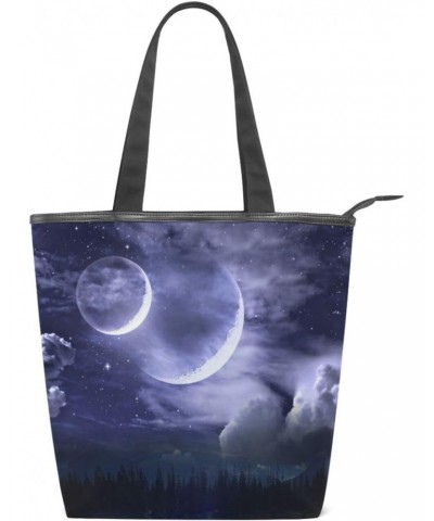 Night Sky Moon Tote Handbag for Women Tote Bag, Canvas + leather Shoulder Bag, Hobo bag, Satchel Purse(8ue0a) $11.25 Totes