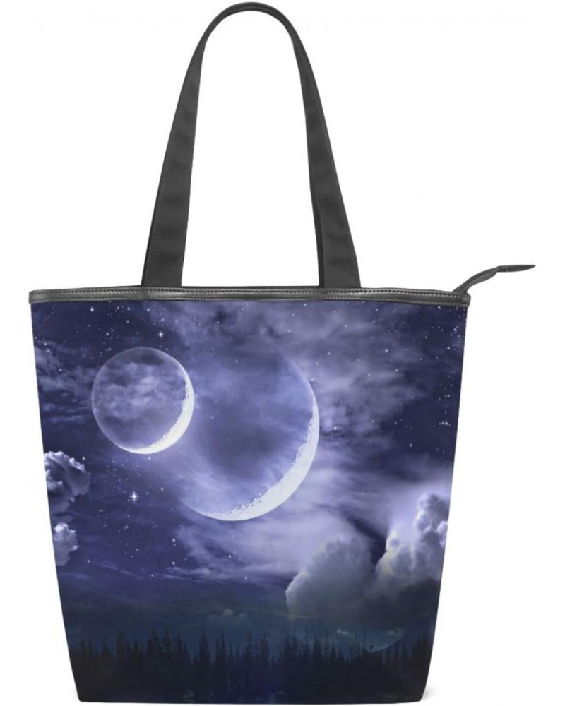 Night Sky Moon Tote Handbag for Women Tote Bag, Canvas + leather Shoulder Bag, Hobo bag, Satchel Purse(8ue0a) $11.25 Totes