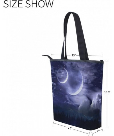 Night Sky Moon Tote Handbag for Women Tote Bag, Canvas + leather Shoulder Bag, Hobo bag, Satchel Purse(8ue0a) $11.25 Totes