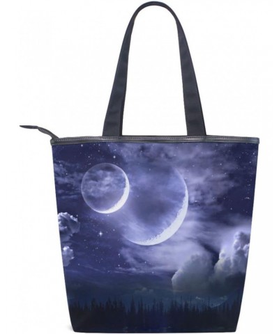 Night Sky Moon Tote Handbag for Women Tote Bag, Canvas + leather Shoulder Bag, Hobo bag, Satchel Purse(8ue0a) $11.25 Totes