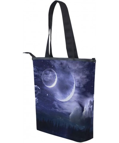 Night Sky Moon Tote Handbag for Women Tote Bag, Canvas + leather Shoulder Bag, Hobo bag, Satchel Purse(8ue0a) $11.25 Totes