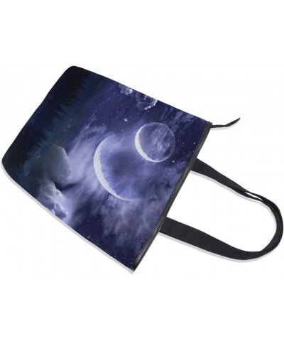 Night Sky Moon Tote Handbag for Women Tote Bag, Canvas + leather Shoulder Bag, Hobo bag, Satchel Purse(8ue0a) $11.25 Totes