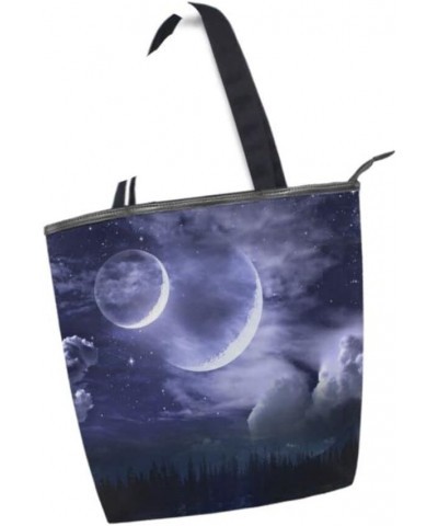 Night Sky Moon Tote Handbag for Women Tote Bag, Canvas + leather Shoulder Bag, Hobo bag, Satchel Purse(8ue0a) $11.25 Totes