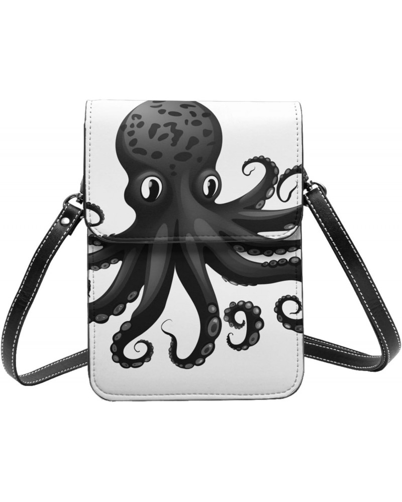 Classic Black Octopus Crossbody Bags Cell Phone Purse Leather Phone Bags Shoulder Bags Lightweight Small Wallet for Women $15...