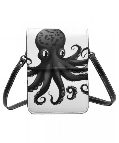 Classic Black Octopus Crossbody Bags Cell Phone Purse Leather Phone Bags Shoulder Bags Lightweight Small Wallet for Women $15...