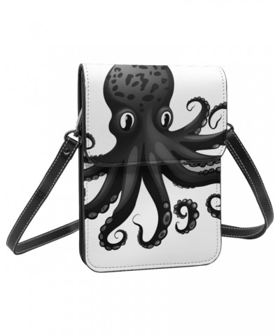 Classic Black Octopus Crossbody Bags Cell Phone Purse Leather Phone Bags Shoulder Bags Lightweight Small Wallet for Women $15...