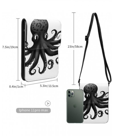 Classic Black Octopus Crossbody Bags Cell Phone Purse Leather Phone Bags Shoulder Bags Lightweight Small Wallet for Women $15...