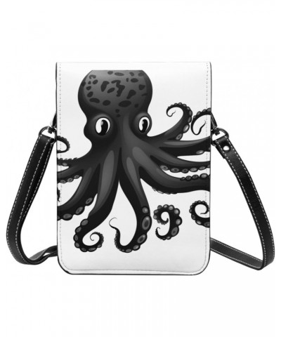 Classic Black Octopus Crossbody Bags Cell Phone Purse Leather Phone Bags Shoulder Bags Lightweight Small Wallet for Women $15...