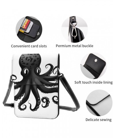 Classic Black Octopus Crossbody Bags Cell Phone Purse Leather Phone Bags Shoulder Bags Lightweight Small Wallet for Women $15...