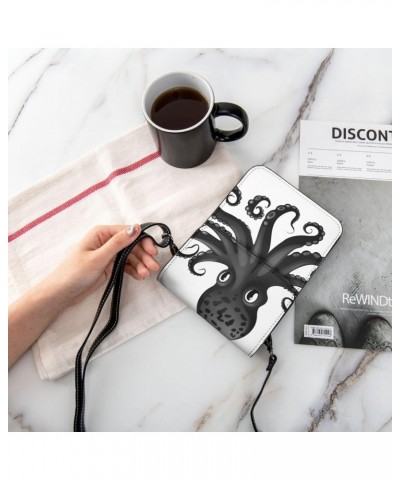 Classic Black Octopus Crossbody Bags Cell Phone Purse Leather Phone Bags Shoulder Bags Lightweight Small Wallet for Women $15...