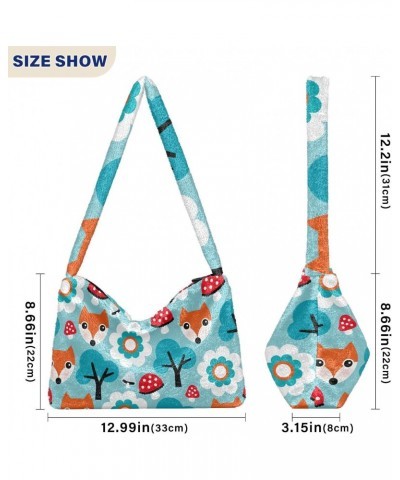 Women Boho Handbag Cactus Hedgehog Cartoon Flower Tree Fox Mushroom Underarm Bag Tote Bag Shoulder Bag Crossbody Bag Fluffy C...