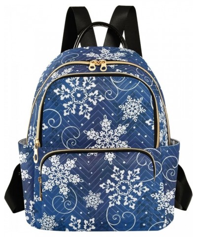 Christmas Blue Snowflake Fashion Travel Backpack for Women Multi Pockets Lightweight Purse for Women-S Multicolor Small $15.5...