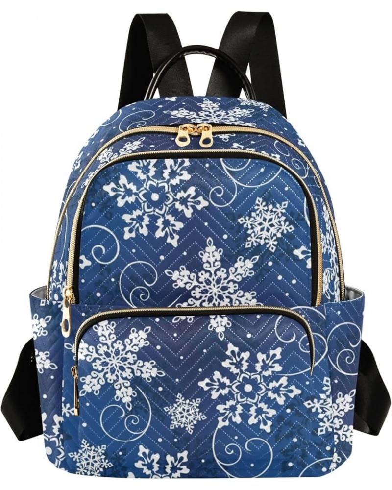 Christmas Blue Snowflake Fashion Travel Backpack for Women Multi Pockets Lightweight Purse for Women-S Multicolor Small $15.5...