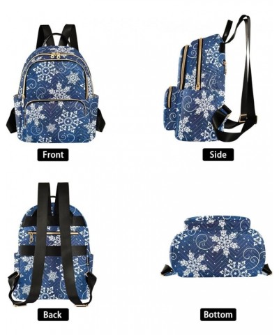 Christmas Blue Snowflake Fashion Travel Backpack for Women Multi Pockets Lightweight Purse for Women-S Multicolor Small $15.5...