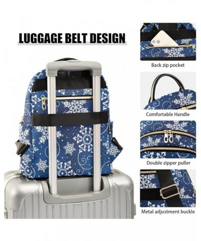 Christmas Blue Snowflake Fashion Travel Backpack for Women Multi Pockets Lightweight Purse for Women-S Multicolor Small $15.5...