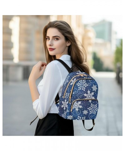 Christmas Blue Snowflake Fashion Travel Backpack for Women Multi Pockets Lightweight Purse for Women-S Multicolor Small $15.5...