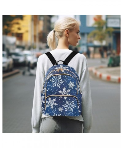 Christmas Blue Snowflake Fashion Travel Backpack for Women Multi Pockets Lightweight Purse for Women-S Multicolor Small $15.5...