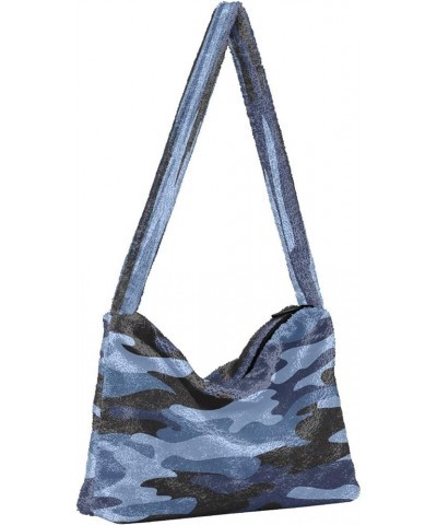 Wild Animal Skin Camouflage Purses for Women Hobo Bag, Fluffy Tote Purse Shoulder Bag Camouflage Sea Blue $12.59 Hobo Bags