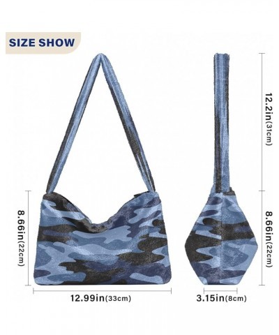 Wild Animal Skin Camouflage Purses for Women Hobo Bag, Fluffy Tote Purse Shoulder Bag Camouflage Sea Blue $12.59 Hobo Bags