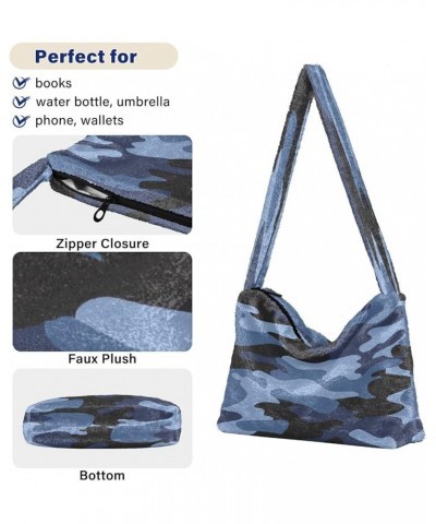 Wild Animal Skin Camouflage Purses for Women Hobo Bag, Fluffy Tote Purse Shoulder Bag Camouflage Sea Blue $12.59 Hobo Bags