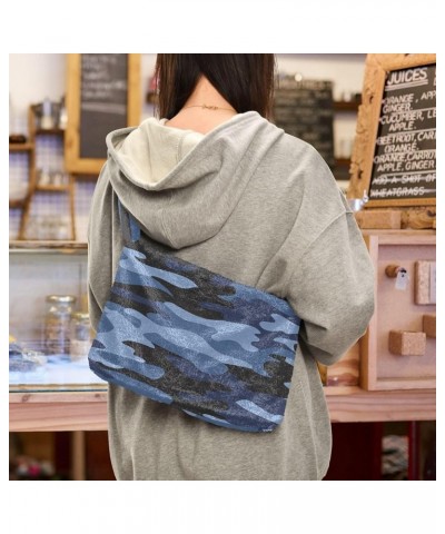 Wild Animal Skin Camouflage Purses for Women Hobo Bag, Fluffy Tote Purse Shoulder Bag Camouflage Sea Blue $12.59 Hobo Bags