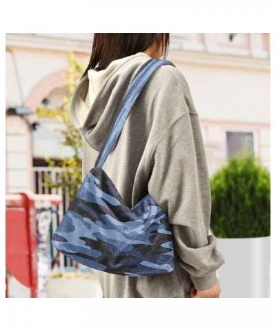 Wild Animal Skin Camouflage Purses for Women Hobo Bag, Fluffy Tote Purse Shoulder Bag Camouflage Sea Blue $12.59 Hobo Bags