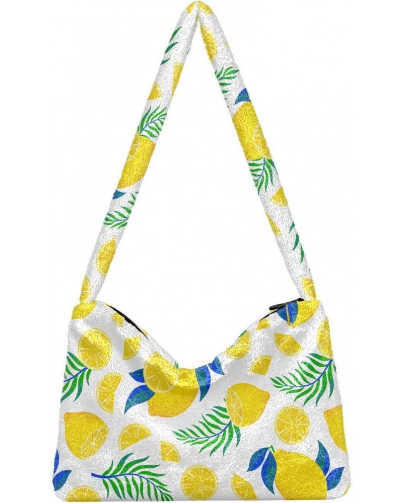 Lemons Leaves Fluffy Tote Bag Handbag Purse Shoulder Bag Crossbody Bags for Women Gifts Daily with Zipper $10.50 Totes