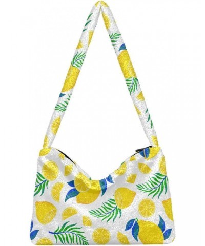 Lemons Leaves Fluffy Tote Bag Handbag Purse Shoulder Bag Crossbody Bags for Women Gifts Daily with Zipper $10.50 Totes