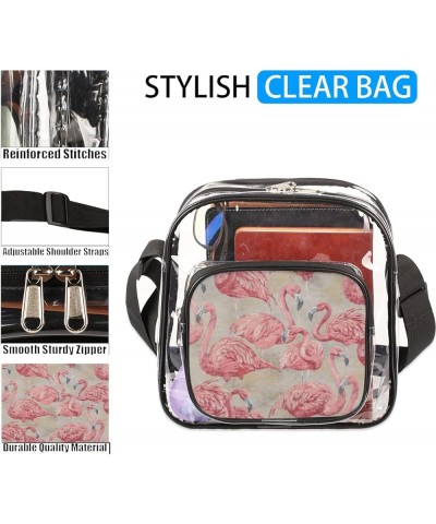 Retro Bird Flamingo Clear Crossbody Bag Clear Messenger Bag Shoulder Bags Clear Purse Stadium Approved Retro Bird Flamingo $1...