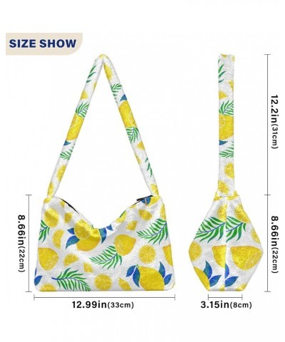 Lemons Leaves Fluffy Tote Bag Handbag Purse Shoulder Bag Crossbody Bags for Women Gifts Daily with Zipper $10.50 Totes