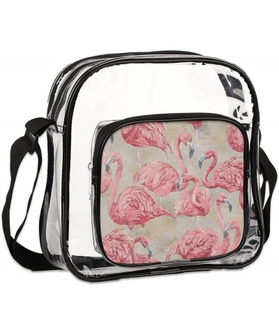 Retro Bird Flamingo Clear Crossbody Bag Clear Messenger Bag Shoulder Bags Clear Purse Stadium Approved Retro Bird Flamingo $1...