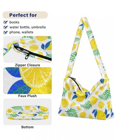 Lemons Leaves Fluffy Tote Bag Handbag Purse Shoulder Bag Crossbody Bags for Women Gifts Daily with Zipper $10.50 Totes