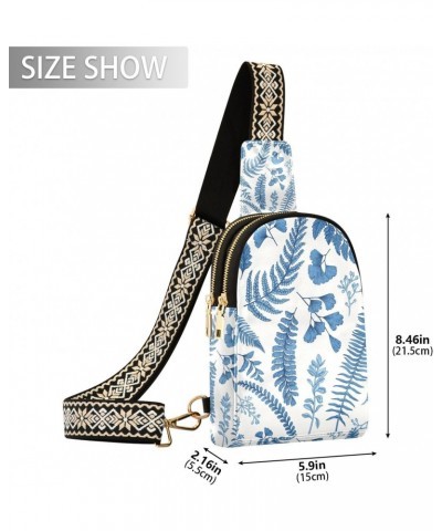 Small Sling Bag Vintage Leaves and Herbs in Blue Crossbody Bag PU Leather Sling Purse for Women $17.66 Crossbody Bags