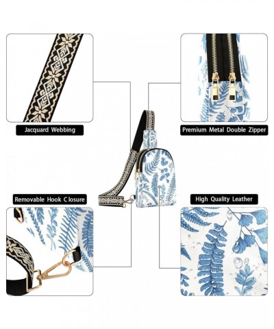 Small Sling Bag Vintage Leaves and Herbs in Blue Crossbody Bag PU Leather Sling Purse for Women $17.66 Crossbody Bags