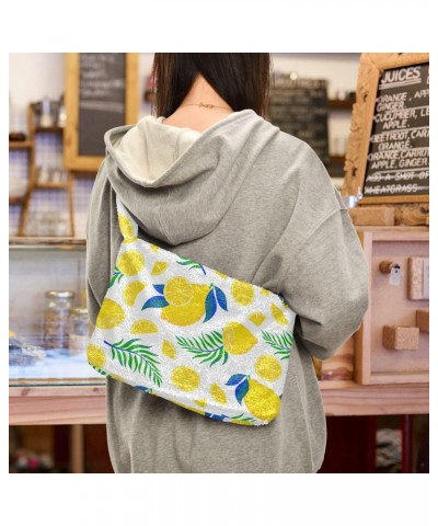 Lemons Leaves Fluffy Tote Bag Handbag Purse Shoulder Bag Crossbody Bags for Women Gifts Daily with Zipper $10.50 Totes