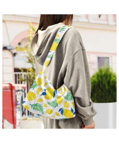 Lemons Leaves Fluffy Tote Bag Handbag Purse Shoulder Bag Crossbody Bags for Women Gifts Daily with Zipper $10.50 Totes