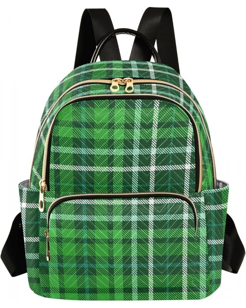 Mini Backpack for Women, Plaid Check Forest Green Travel Backpack Purse for Ladies, Small Bookbag Daypack Shoulder Bag S Mult...