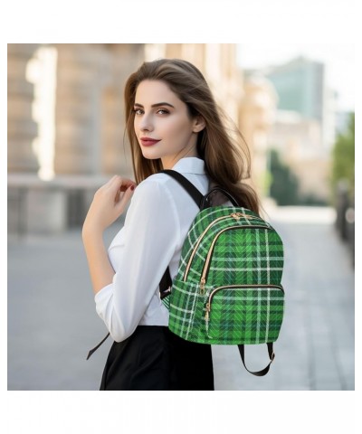 Mini Backpack for Women, Plaid Check Forest Green Travel Backpack Purse for Ladies, Small Bookbag Daypack Shoulder Bag S Mult...