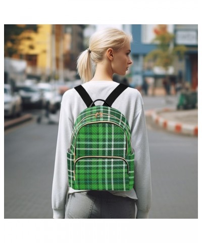 Mini Backpack for Women, Plaid Check Forest Green Travel Backpack Purse for Ladies, Small Bookbag Daypack Shoulder Bag S Mult...