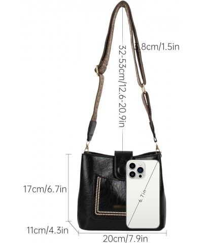 Women Vintage Crossbody Shoulder Bag Pu Leather Bucket Hobo Bag Multipockets Handbag Purse with Guitar Strap Black $23.75 Totes