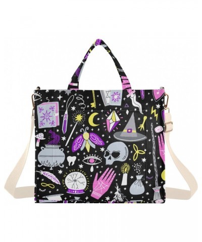 Magic Witch Halloween Skull Corduroy Tote Bag for Women Hobo Crossbody Bag Purse Stylish Shoulder Handbag Messenger Bags, S $...