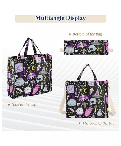 Magic Witch Halloween Skull Corduroy Tote Bag for Women Hobo Crossbody Bag Purse Stylish Shoulder Handbag Messenger Bags, S $...